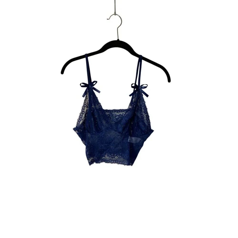 Women’s blue lace bow detail open bust bra L
